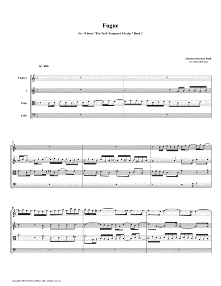 Fugue 19 From Well Tempered Clavier Book 2 String Quartet Sheet Music