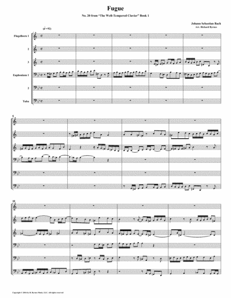 Fugue 20 From Well Tempered Clavier Book 1 Conical Brass Sextet Sheet Music