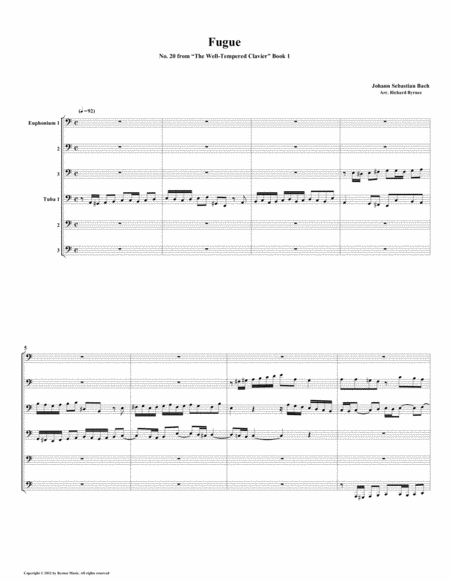 Fugue 20 From Well Tempered Clavier Book 1 Euphonium Tuba Sextet Sheet Music