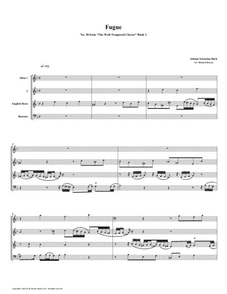 Free Sheet Music Fugue 20 From Well Tempered Clavier Book 2 Double Reed Quartet