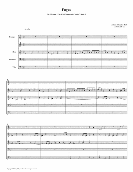 Fugue 22 From Well Tempered Clavier Book 2 Brass Quintet Sheet Music