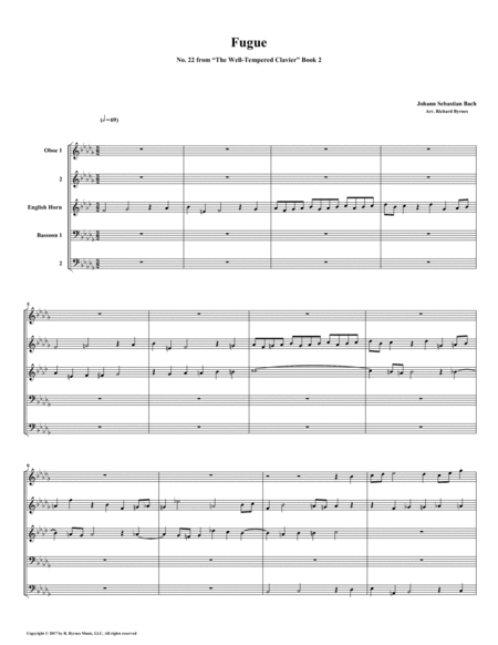 Fugue 22 From Well Tempered Clavier Book 2 Double Reed Quintet Sheet Music