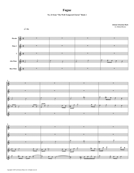 Free Sheet Music Fugue 23 From Well Tempered Clavier Book 2 Flute Quintet