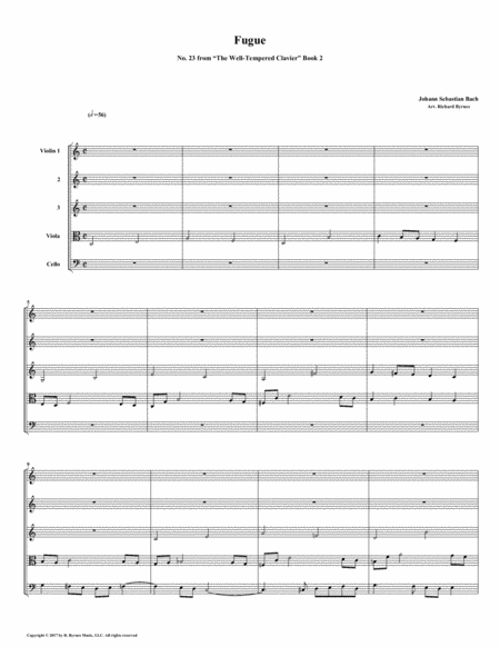 Fugue 23 From Well Tempered Clavier Book 2 String Quintet Sheet Music