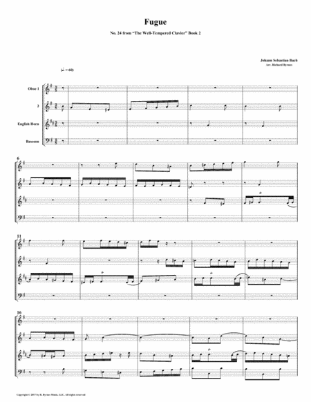 Fugue 24 From Well Tempered Clavier Book 2 Conical Brass Quartet Sheet Music