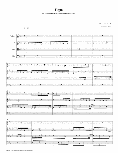 Free Sheet Music Fugue 24 From Well Tempered Clavier Book 2 String Quartet