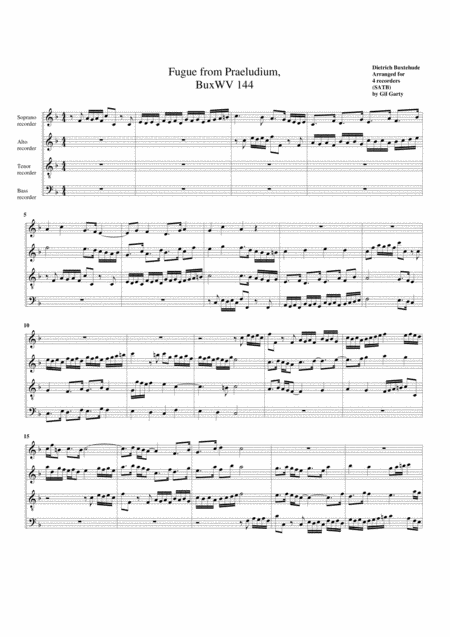 Free Sheet Music Fugue Buxwv 144 Ii Arrangement For 4 Recorders