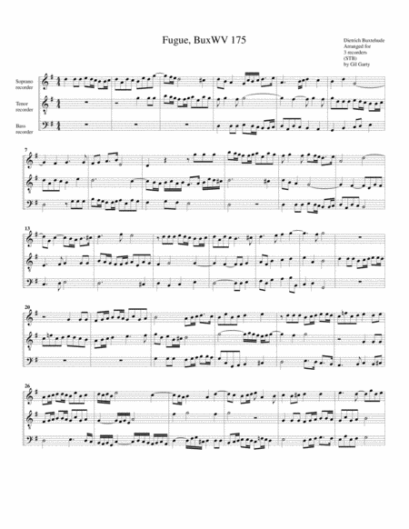 Free Sheet Music Fugue Buxwv 175 Arrangement For 3 Recorders