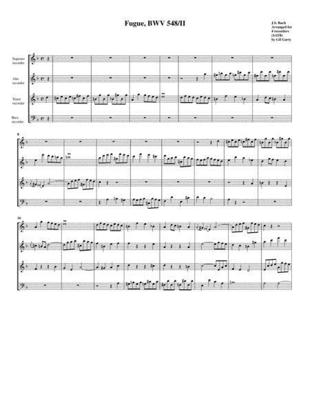 Free Sheet Music Fugue Bwv 548 Ii Arrangement For 4 Recorders