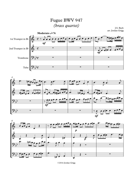 Fugue Bwv 947 Brass Quartet Sheet Music