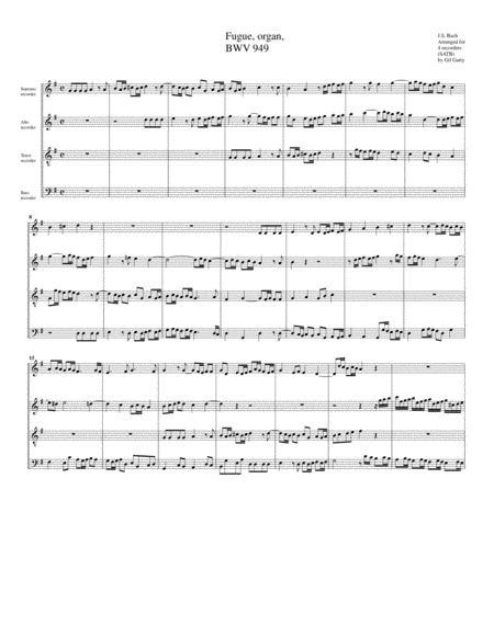 Free Sheet Music Fugue Bwv 949 Arrangement For 4 Recorders