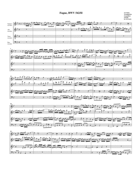 Fugue For Organ Bwv 542 Ii Arrangement For 4 Recorders Sheet Music