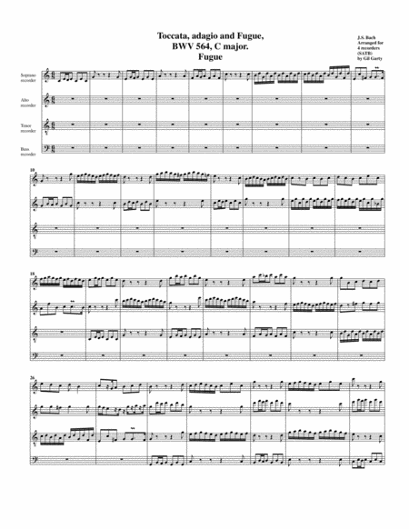 Fugue For Organ Bwv 564 Iii Arrangement For 4 Recorders Sheet Music