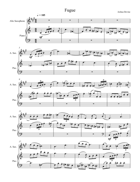 Fugue For Saxophone And Piano Sheet Music