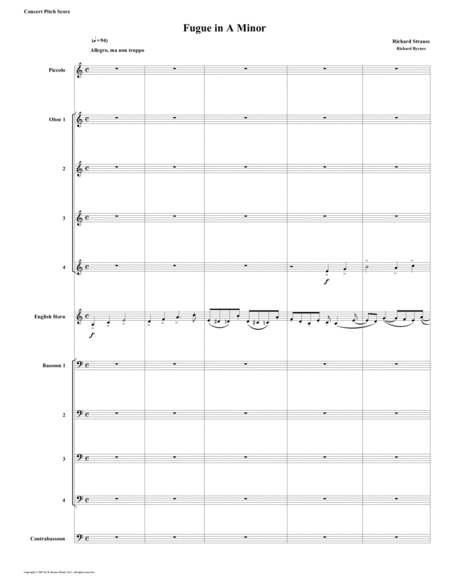 Free Sheet Music Fugue In A Minor By Richard Strauss For Strauss Fugue Double Reed Choir Piccolo 2 Flutes