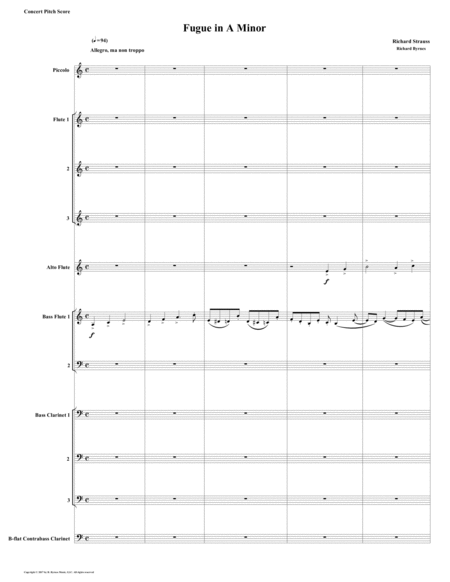 Free Sheet Music Fugue In A Minor By Richard Strauss For Strauss Fugue Flute Septet 3 Bass Clarinets Contrabass Clarinet