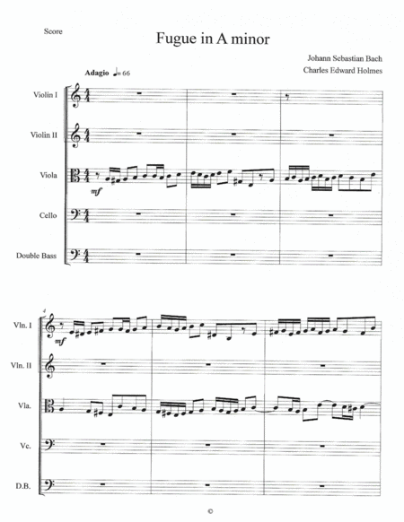 Fugue In A Minor String Orchestra Set Sheet Music