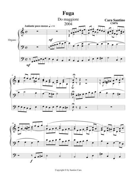 Fugue In C For Organ Sheet Music