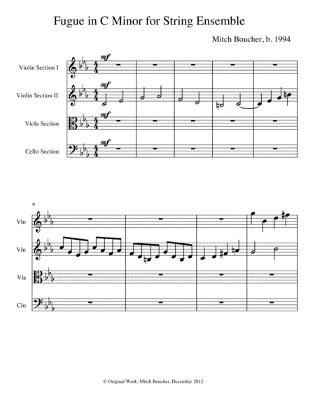 Fugue In C Minor For String Ensemble Sheet Music