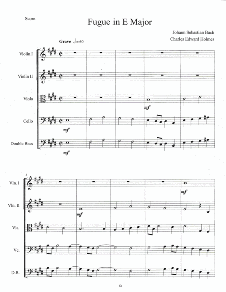 Fugue In E Major Score Sheet Music