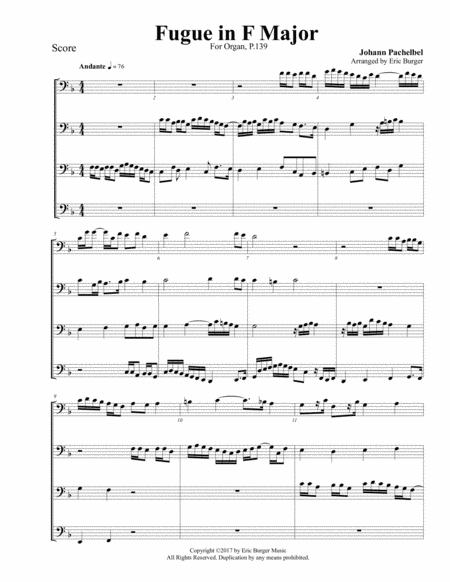 Fugue In F Major For Trombone Or Low Brass Quartet Sheet Music