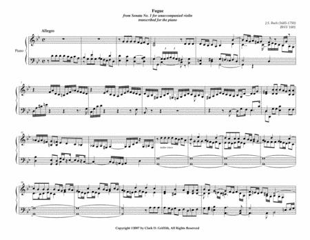 Fugue In G Minor Bach For Violin For Solo Piano Sheet Music