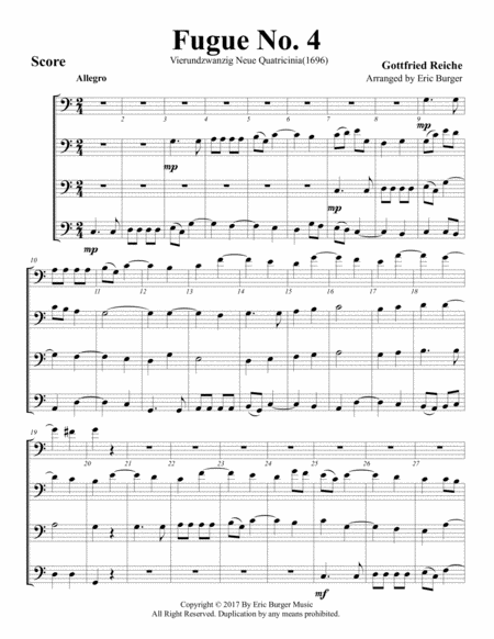 Fugue No 4 For Trombone Or Low Brass Quartet Sheet Music