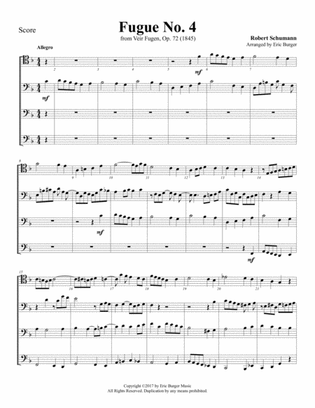 Fugue No 4 Trombone Or Low Brass Quartet Sheet Music