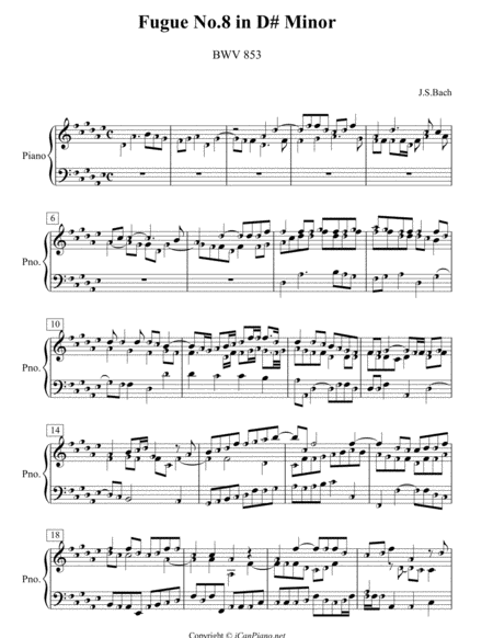 Fugue No 8 In D Minor Bwv853 Icanpiano Style Sheet Music