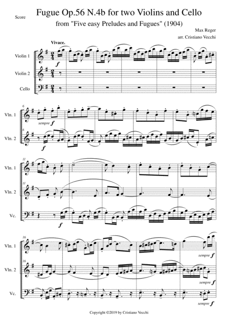 Fugue Op 56 N 4b For Two Violins And Cello Sheet Music