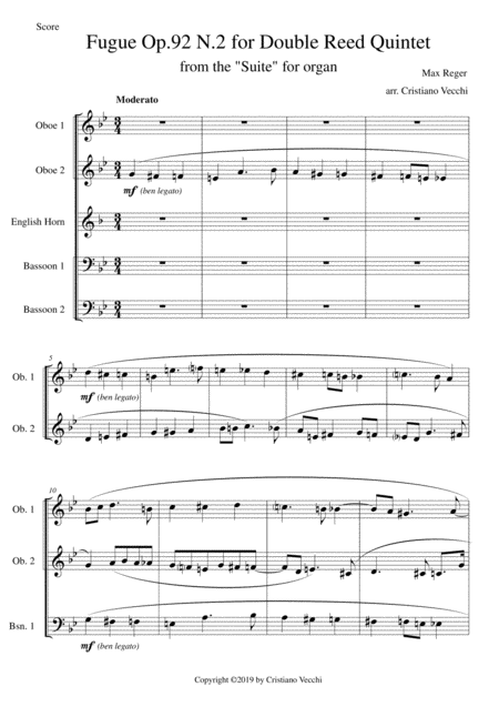 Free Sheet Music Fugue Op 92 N 2 For Double Reed Quintet