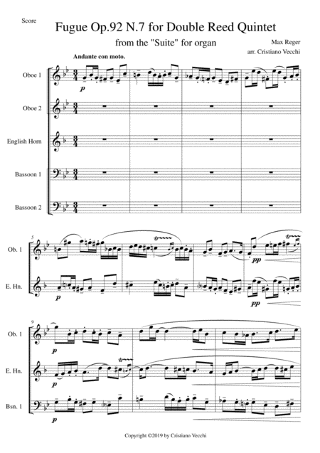 Free Sheet Music Fugue Op 92 N 7 For Double Reed Quintet