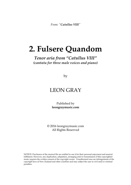 Fulsere Quandom From Trio Cantata Catullus Viii Sheet Music