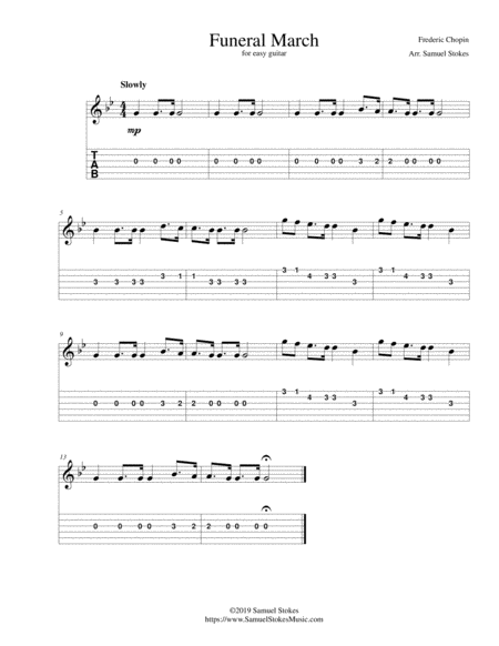 Funeral March Chopin For Easy Guitar With Tab Sheet Music