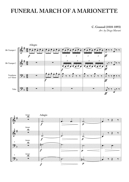 Funeral March Of A Marionette For Brass Quartet Sheet Music