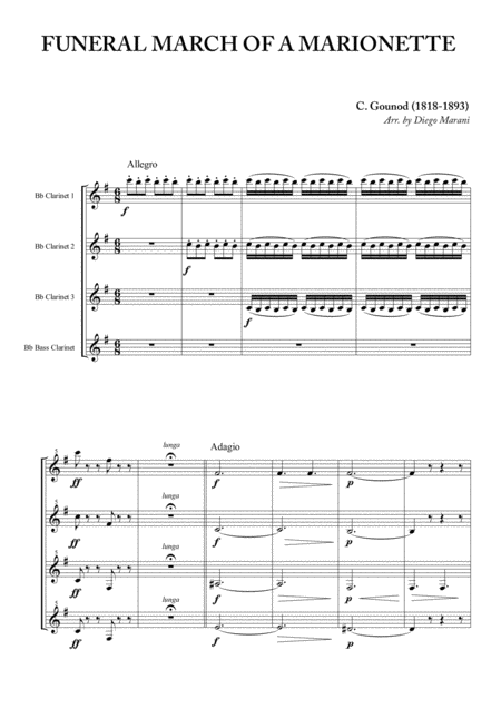 Funeral March Of A Marionette For Clarinet Quartet Sheet Music