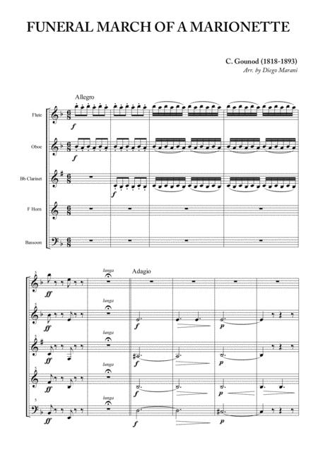 Funeral March Of A Marionette For Woodwind Quintet Sheet Music