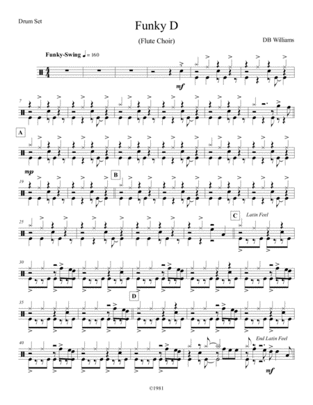 Funky D Flute Drum Set Sheet Music