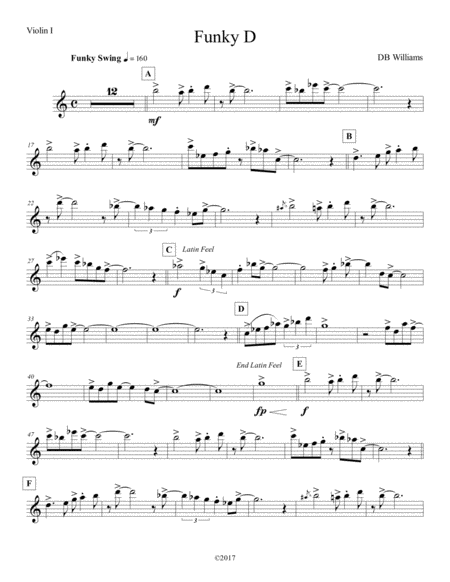 Free Sheet Music Funky D Violin I