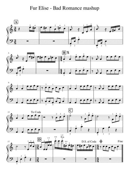 Fur Elise Bad Romance Mashup Sheet Music