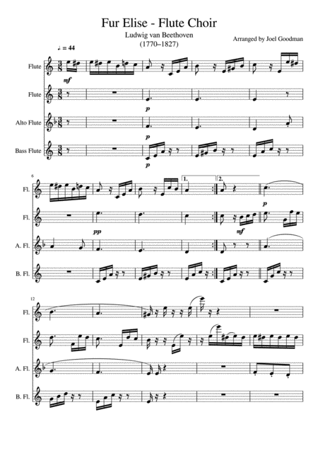 Free Sheet Music Fur Elise Flute Choir