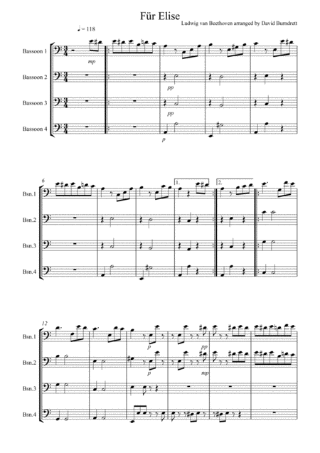 Free Sheet Music Fur Elise For Bassoon Quartet