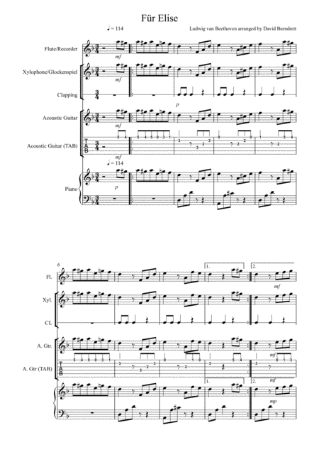 Fur Elise For Classroom Orff Ensemble Sheet Music