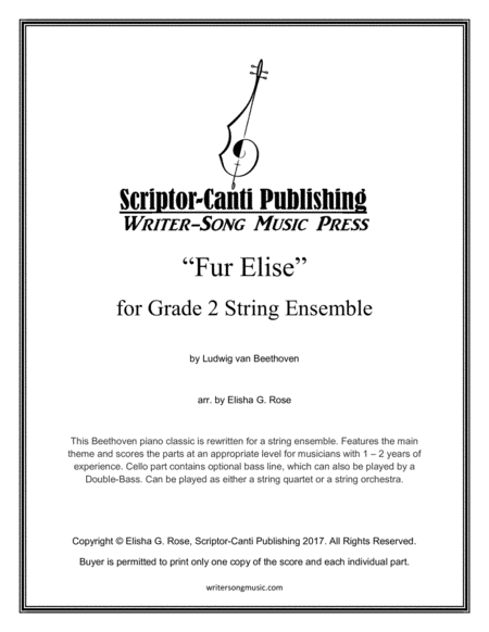 Fur Elise For String Quartet Orchestra Sheet Music