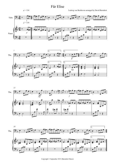 Fur Elise For Tuba And Piano Sheet Music