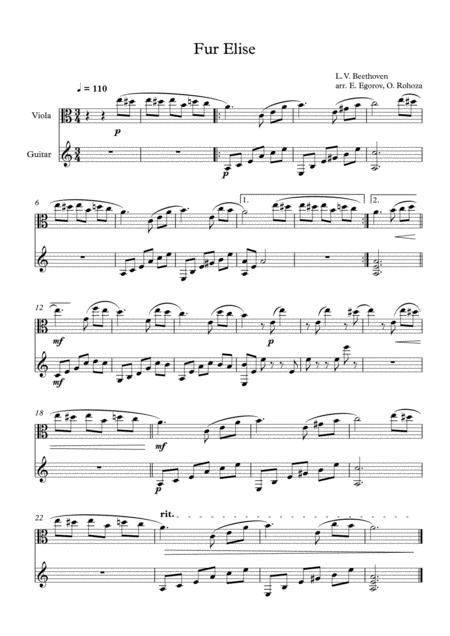 Free Sheet Music Fur Elise Ludwig Van Beethoven For Viola Guitar