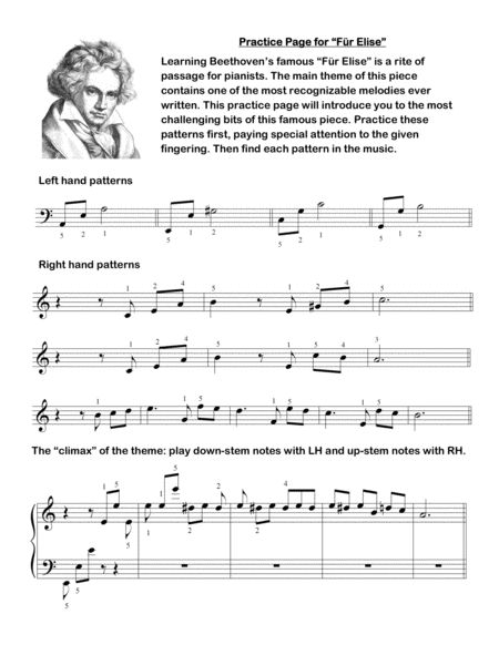 Fur Elise Main Theme Early Intermediate Piano With Practice Tips Sheet Music