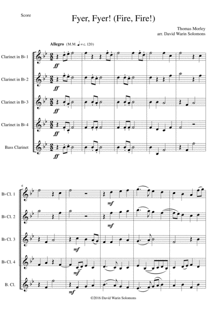 Fyer Fyer Fire Fire For Clarinet Quintet 4 B Flats And 1 Bass Sheet Music