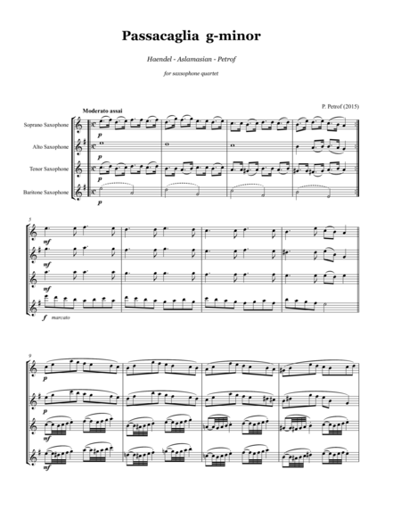 G F Haendel Passacaglia G Minor For Saxophone Quartet Score And Parts Sheet Music