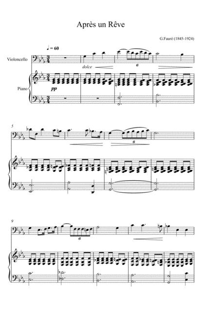 Free Sheet Music G Faur Aprs Un Rev Violoncello Solo